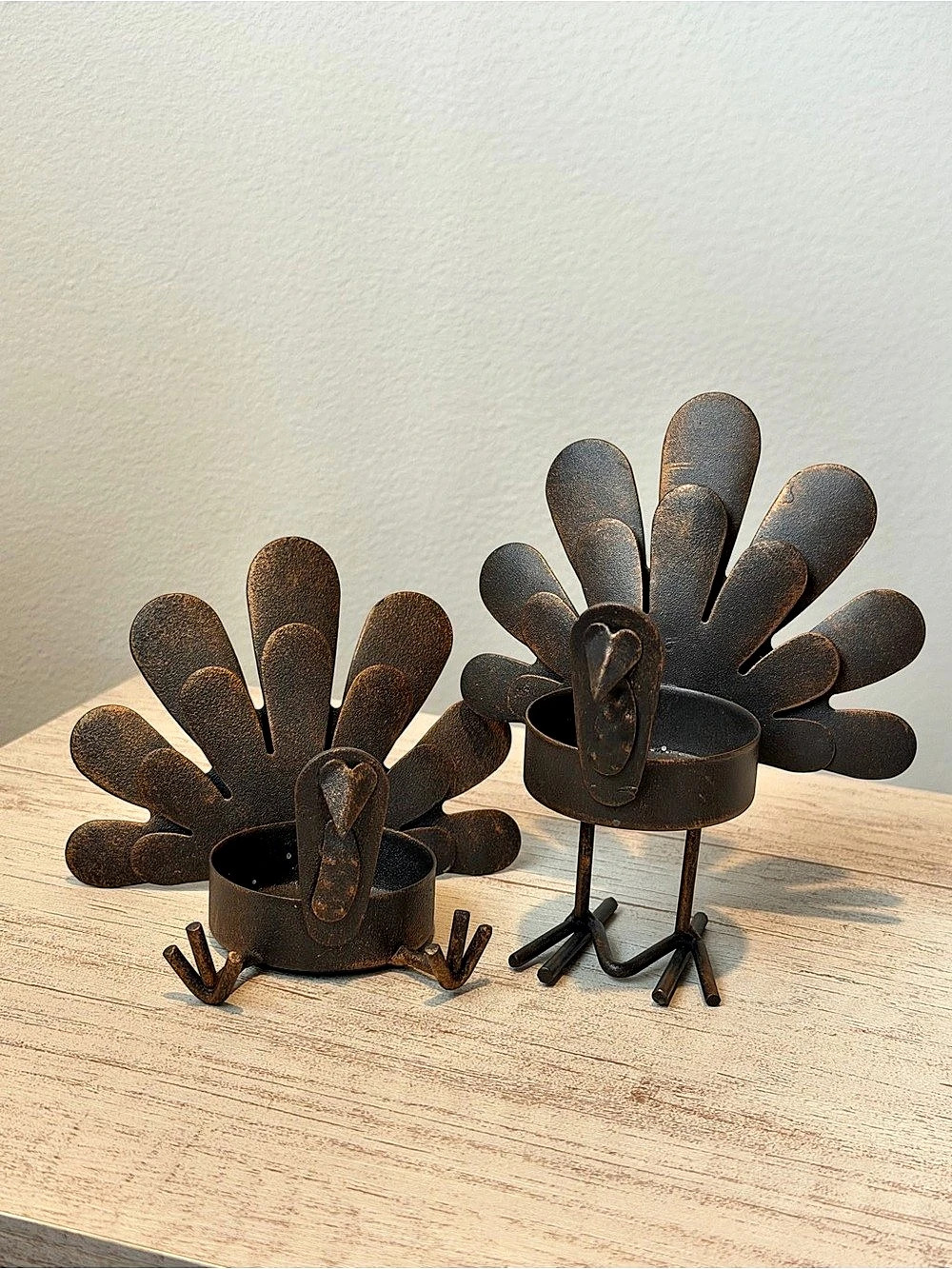 Fall Turkey Tea Light Holder Decor set of two
